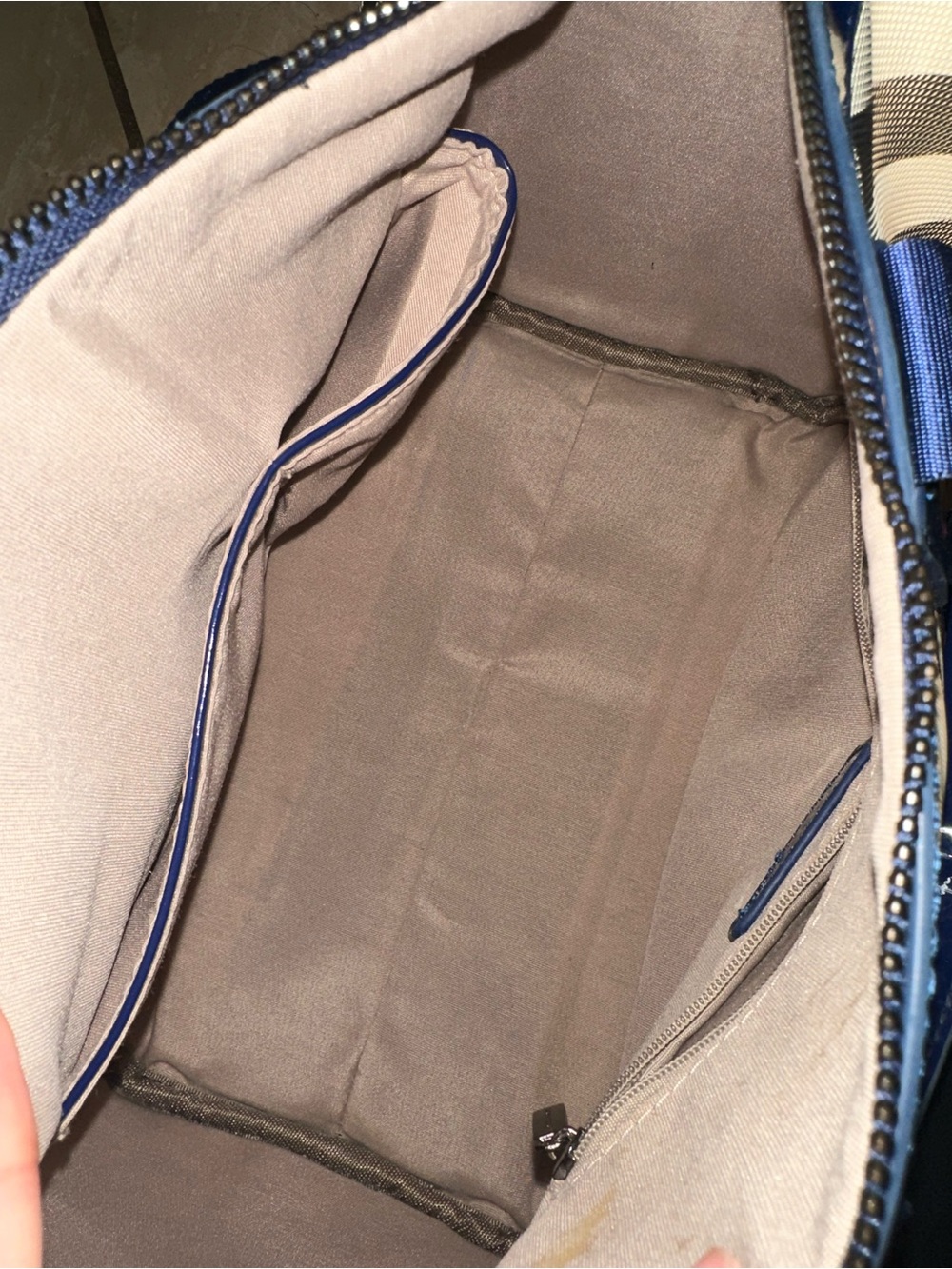 Vintage Navy Burberry Bicolor Nova Check Medium Bowling Tote Bag - Picture 9 of 10